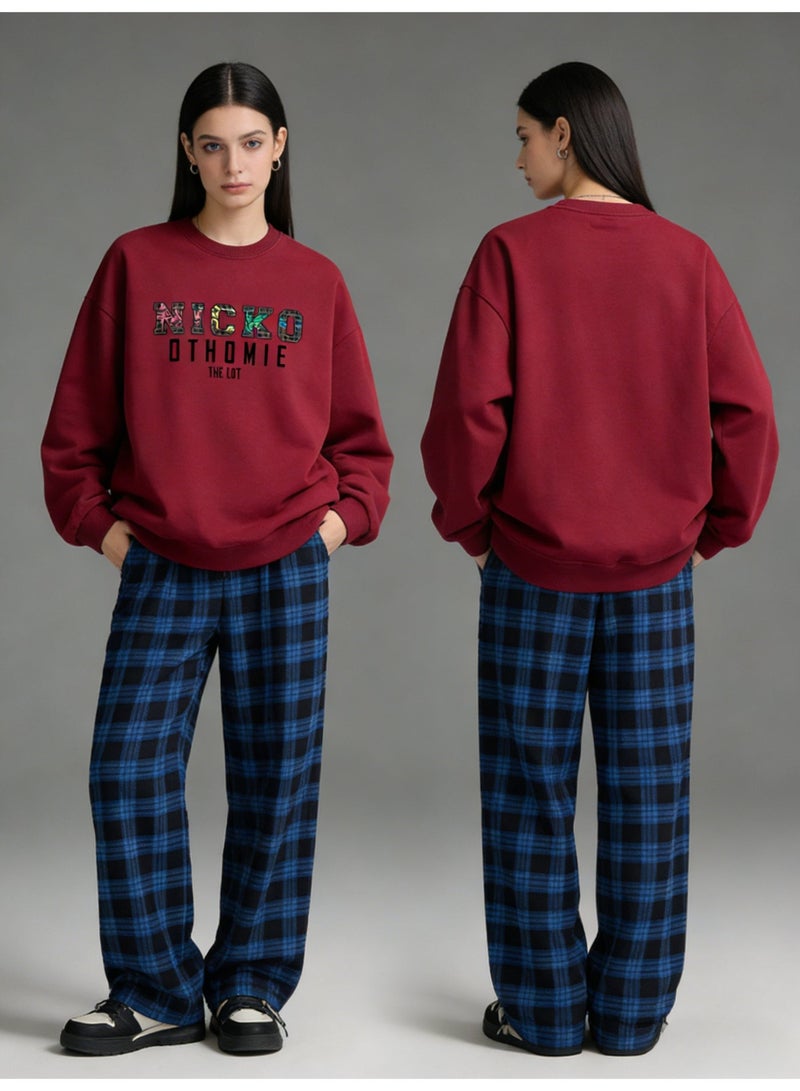 BM INS Burgundy "NICKO OTHOMIE" Leopard Print Letter Oversized Crew Neck Sweatshirt | Unisex Casual Pullover For Streetwear - Image 3